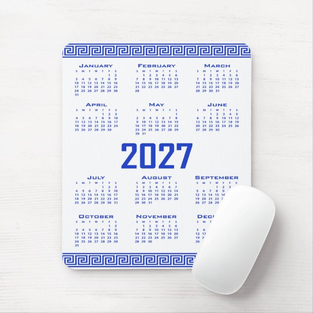 2027 Kalender, Griechisches Mäander, Griechisch Bl Mousepad (Mit Mouse)