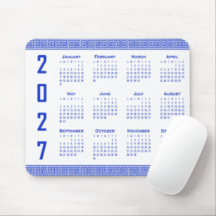2027 Kalender, Griechisches Mäander, Griechisch Bl Mousepad