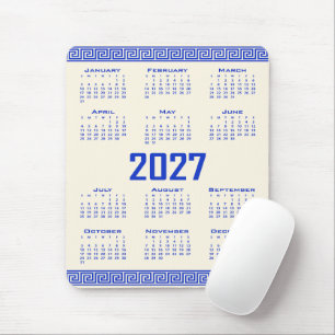 2027 Kalender, Griechisches Mäander, Griechisch Bl Mousepad