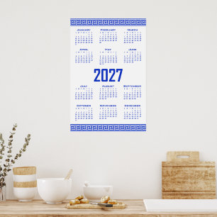 2027 Kalender, Griechisches Mäander, Griechisch Bl Poster