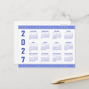 2027 Kalender, Griechisches Mäander, Griechisch Bl Postkarte