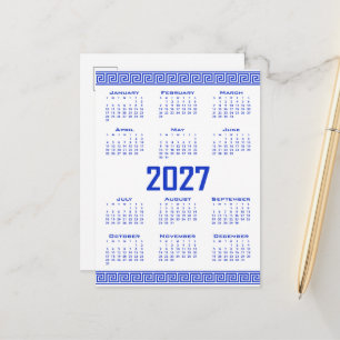 2027 Kalender, Griechisches Mäander, Griechisch Bl Postkarte