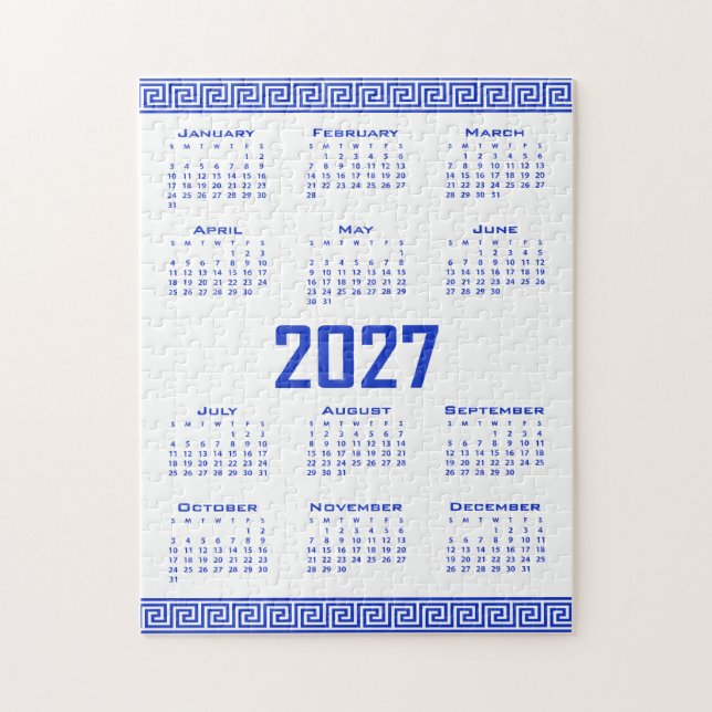 2027 Kalender, Griechisches Mäander, Griechisch Bl Puzzle (Vertikal)