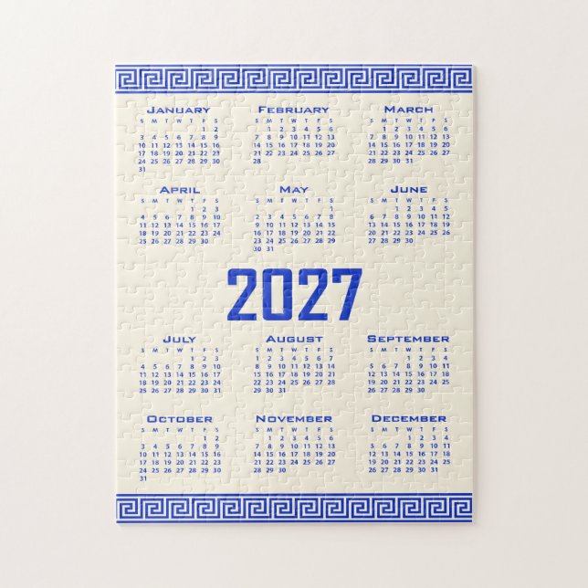 2027 Kalender, Griechisches Mäander, Griechisches  Puzzle (Vertikal)