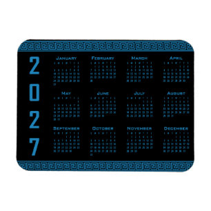 2027 Kalender, Griechisches Mäander, Kosmosblau au Magnet