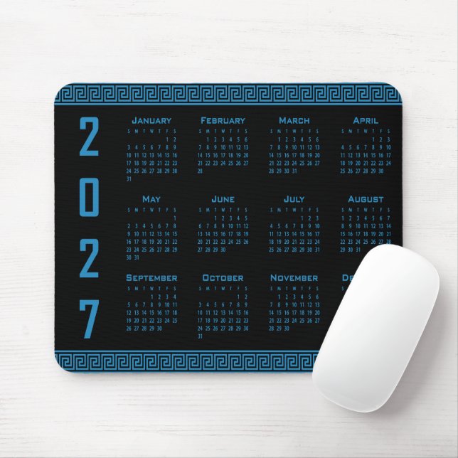 2027 Kalender, Griechisches Mäander, Kosmosblau au Mousepad (Mit Mouse)