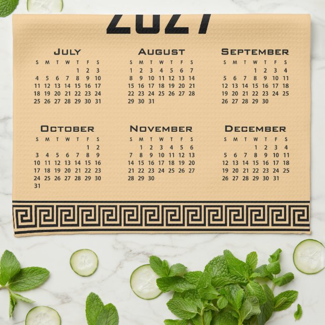 2027 Kalender, Griechisches Mäander, Schwarz auf B Geschirrtuch (Gefaltet)
