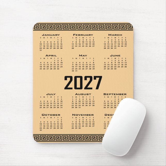 2027 Kalender, Griechisches Mäander, Schwarz auf B Mousepad (Mit Mouse)