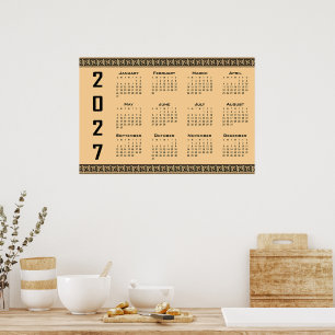 2027 Kalender, Griechisches Mäander, Schwarz auf B Poster