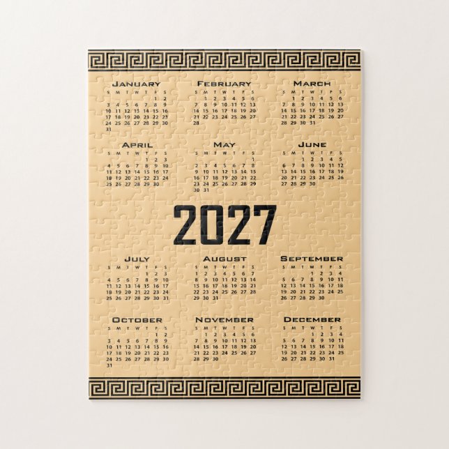 2027 Kalender, Griechisches Mäander, Schwarz auf B Puzzle (Vertikal)