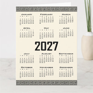 2027 Kalender, Griechisches Mäander, Schwarz auf C Karte
