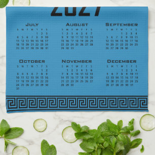 2027 Kalender, Griechisches Mäander, Schwarz auf K Geschirrtuch