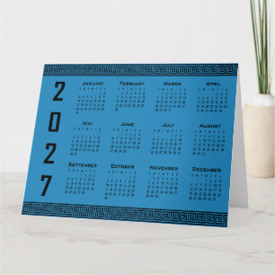 2027 Kalender, Griechisches Mäander, Schwarz auf K Karte