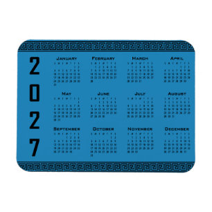2027 Kalender, Griechisches Mäander, Schwarz auf K Magnet
