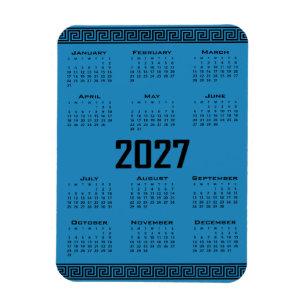 2027 Kalender, Griechisches Mäander, Schwarz auf K Magnet