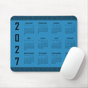 2027 Kalender, Griechisches Mäander, Schwarz auf K Mousepad