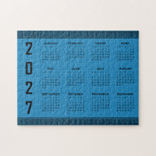 2027 Kalender, Griechisches Mäander, Schwarz auf K Puzzle