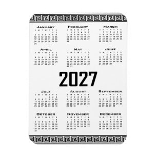 2027 Kalender, Griechisches Mäander, Schwarz auf W Magnet
