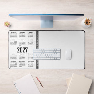2027 Kalender, Griechisches Mäander, Schwarz auf W Schreibtischunterlage