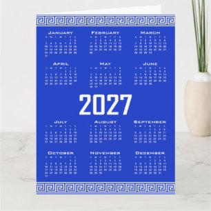 2027 Kalender, Griechisches Mäander, Weiß auf Grie Karte