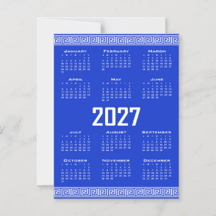 2027 Kalender, Griechisches Mäander, Weiß auf Grie Magneteinladung