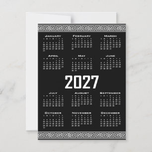 2027 Kalender, Griechisches Mäander, Weiß auf Schw Magneteinladung