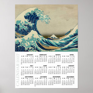 2027 Kalender, groß, Die große Welle vor Kanagawa Poster