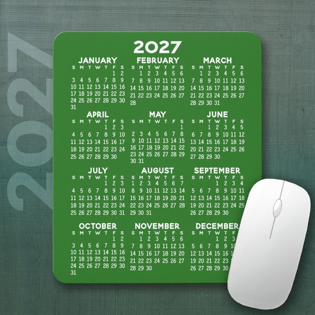 2027 Kalender - grüner Hintergrund - Vertikal  Mousepad (2027 Calendar Mousepad)