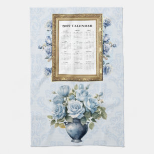 2027 Kalender Handtuch Blaue Rose Küchenhandtuch