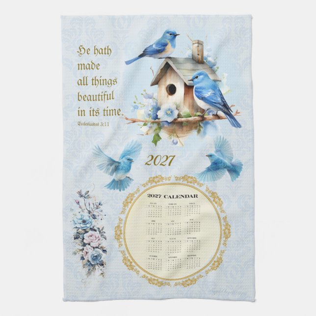 2027 Kalender Handtuch Blaue Vögel Ecclesiastes 3: (Vertikal)