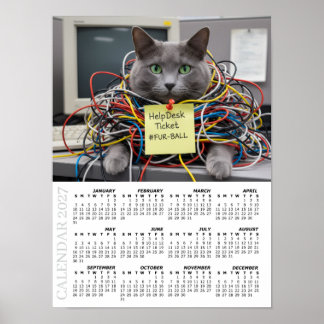 2027 Kalender, Help Desk, IT - Büro-Spaß-Katzen Poster