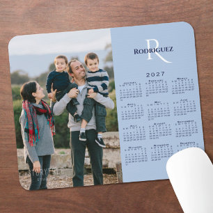 2027 Kalender Ihr Foto Monogramm Name Hellblau Mousepad