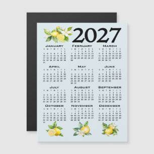 2027 Kalender im italienischen Stil Zitronen blaue Magneteinladung