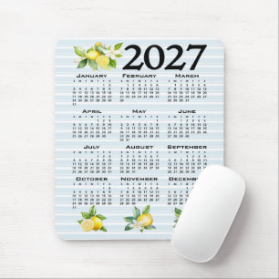 2027 Kalender im italienischen Stil Zitronen blaue Mousepad