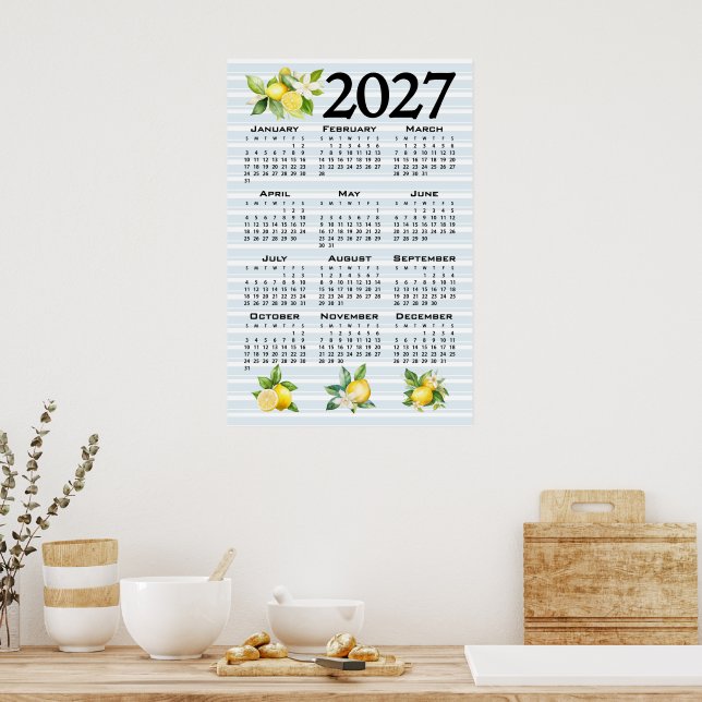 2027 Kalender im italienischen Stil Zitronen blaue Poster (Küche)