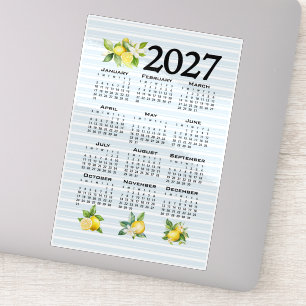 2027 Kalender italienischer Stil Zitronen blaue St Aufkleber