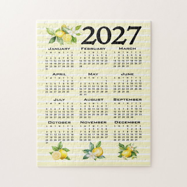2027 Kalender italienischer Stil Zitronen gelbe St Puzzle (Vertikal)