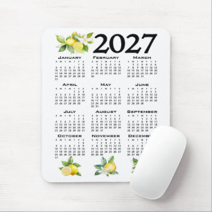 2027 Kalender italienischer Stil Zitronen Weiß Mousepad