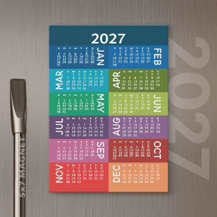 2027 Kalender - Jahr mit funky farbigen Monaten Magnetkarte