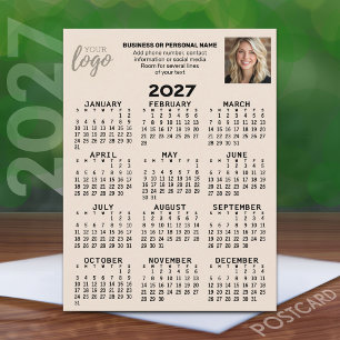 2027 Kalender - Logo, Foto, Geschäft - beige Postkarte