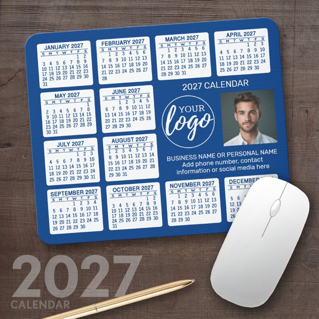 2027 Kalender - Logo, Foto Geschäft Mousepad (2027 Calendar Mousepad)