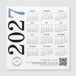 2027 Kalender Logo QR Code Blau Schwarz Geschäft Magnetkarte