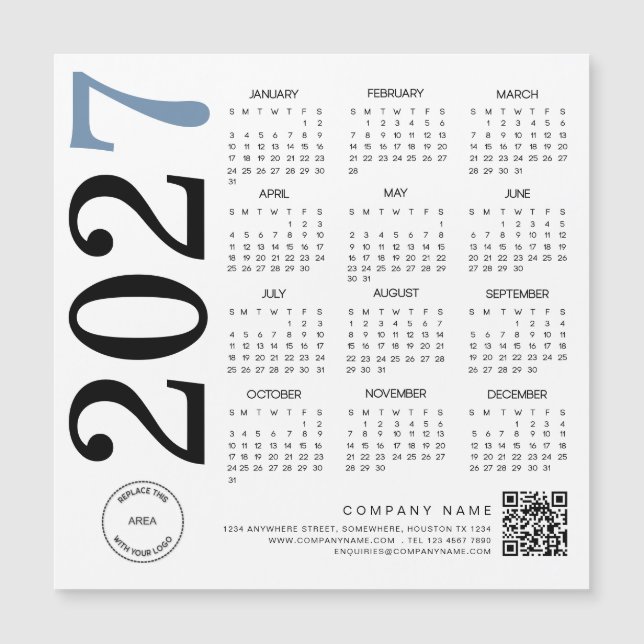 2027 Kalender Logo QR Code Blau Schwarz Geschäft Magnetkarte (Vorderseite)