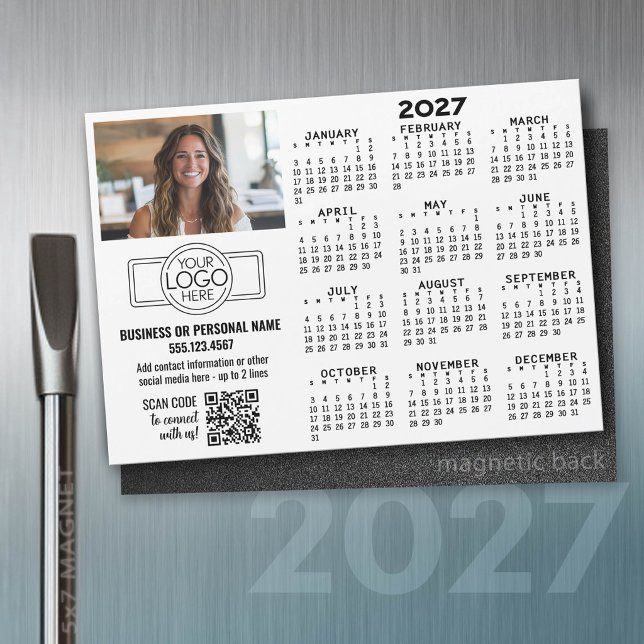 2027 Kalender Magnet -- Logo, QR-Code, Foto (2027 Calendar on a magnet)
