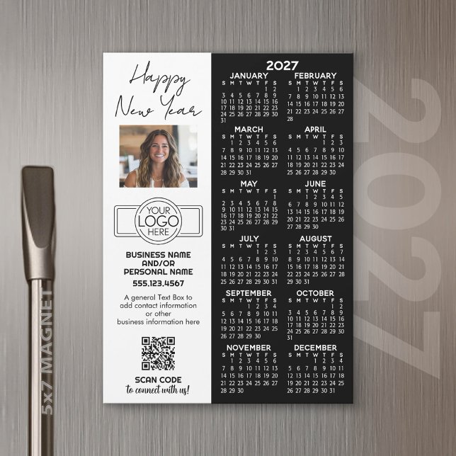 2027 Kalender MAGNET - Logo, QR-Code, Foto Plus (2027 Calendar Magnet for Business Promotion)