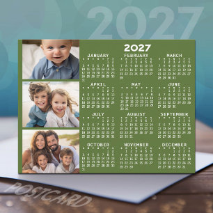 2027 Kalender mit 3-Foto-Collage - grün Feiertagspostkarte