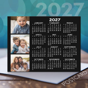 2027 Kalender mit 3-Foto-Collage - schwarz Postkarte
