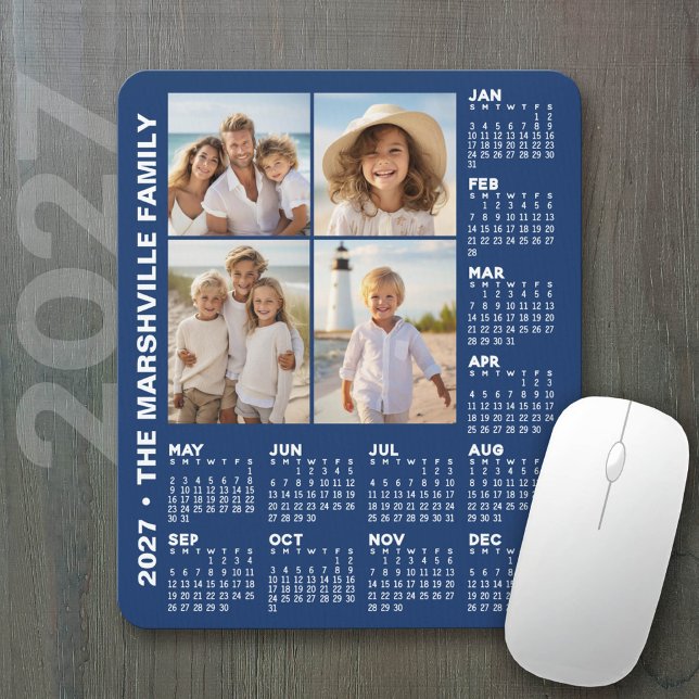 2027 Kalender mit 4 Fotos - Blau Mousepad (2027 Calendar on a mousepad - add your photos)