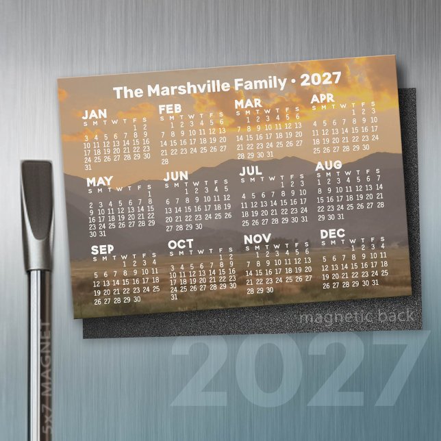 2027 Kalender mit Bergen - Magnetkarte (2027 Calendar Magnet)
