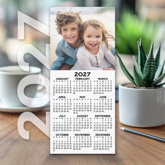 2027 Kalender mit Foto Moderne Minimalistische Kar (2027 Calendar on Cardstock Greeting Card)